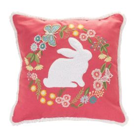 Rabbit and Floral Wreath Pillow 16"SQ Polyester