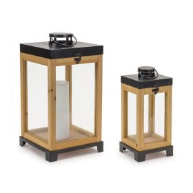 Lantern (Set of 2) 12.5"H, 17"H Wood/Iron