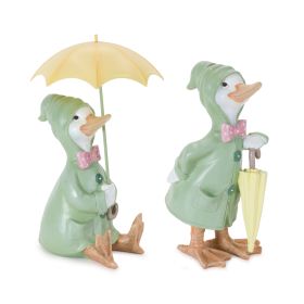 Duck w/Umbrella (Set of 2) 9.5"H, 10.75"H Resin