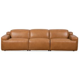 Urbana Tan Leather  Triple Power Recliner Sofa