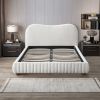 Norme Boucle Upholstered Low Profile Queen Size Platform Bed In Cream