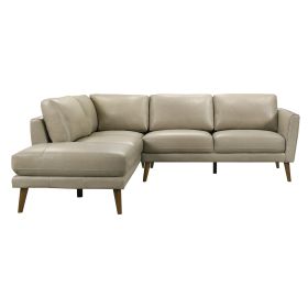 Benson Beige Leather Sectional Sofa Left Facing Chaise