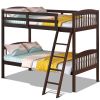 Twin over Twin Wooden Bunk Bed with Ladder in Dark Brown Finish