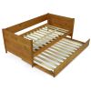 Twin size Solid Wood Daybed with Roll Out Trundle Bed Frame in Medium Brown