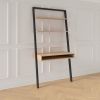 Farmhouse Rustic Oak Black Leaning Ladder Writing Desk 2 Shelves