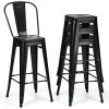 Set of 4 Black 30" Height High Back Metal Industrial Bar Stools