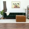 Mallory Mid-Century Square Genuine Leather Upholstered Ottoman In Tan 27.5"