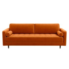 Anthony Mid-Century Modern Burnt Orange Pillow Back Velvet Sofa