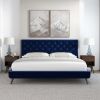 Dillon  Blue Velvet Platform Bed (King Size)