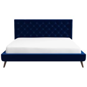 Dillon  Blue Velvet Platform Bed (King Size)