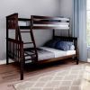 Twin over Full size Solid Wood Bunk Bed in Espresso Brown Finish