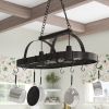 Rustic 2 Light 10 Hook Ceiling Mounted Hanging Pot Rack in Bronze