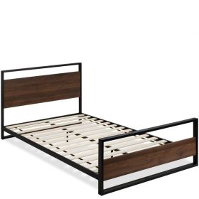 Queen size Farmhouse Metal Wood Platform Bed Frame with Headboard Footboard