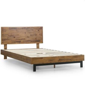 Full size Solid Wood Modern Platform Bed Frame with Adjustable Height Headboard