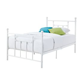 Full size White Metal Platform Bed with Headboard and Footboard