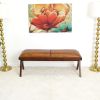 Chad Mid Century Modern Tan Leather Bench