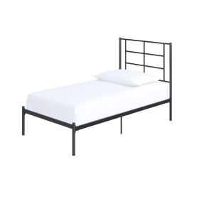 Twin Size Modern Black Metal Platform Bed with Geometric Headboard