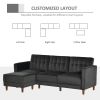 Modern Mid-Century Reversible L-Shaped Sectional Sleeper Sofa in Black Velvet