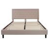 King Beige Upholstered Platform Bed Frame with Button Tufted Headboard