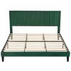 King size Green Velvet Upholstered Platform Bed Frame with Headboard