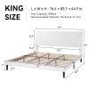 King size White Velvet Upholstered Platform Bed Frame with Headboard