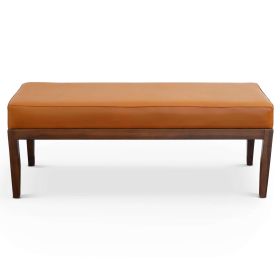 Austin Mid Century Modern Solid  Dark Tan Leather Bench