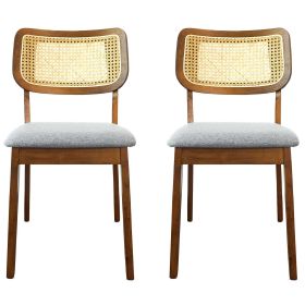 Hazel Mid-Century Modern Grey Linen Fabric Solid Wood Dining Chair(Set of 2)