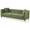 Autumn Mid-Century Modern  Olive Green Velvet Sofa