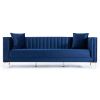 Angelina Mid-Century Modern Dark Blue Velvet  Tufted Sofa