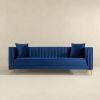 Angelina Mid-Century Modern Dark Blue Velvet  Tufted Sofa