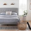 Queen size Stone Gray Upholstered Tufted Platform Bed Frame with Headboard