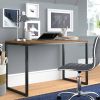 Modern Home Office Desk with Black Metal Frame and Brown Wood Top