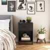 Modern 1-Drawer Bedroom Nightstand in Rustic Black Wood Finish with Metal Legs