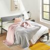 Twin Size Grey Soft Fabric Metal Headboard Platform Bed Wooden Slats