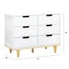 Modern Mid-Century Style 6-Drawer Double Dresser in White Natural Wood Finish