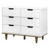 Modern Mid-Century Style 6-Drawer Double Dresser in White Walnut Wood Finish