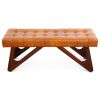 Mia Tan Leather Bench With Buttons