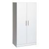 White 2-Door Wardrobe Cabinet with Hanging Rail and Storage Shelf