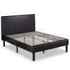 Queen Espresso Faux Leather Platform Bed Frame with Headboard