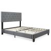 Queen Size Grey Linen Upholstered Platform Bed