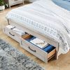 Queen Farmhome Platform Bed with Storage Drawers in Off-White Wood Finish