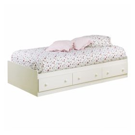 Twin size Platform Bed with 3 Storage Drawers in White Finish