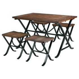 Industrial Style 5-Piece Dining Room Set with Table and 4 Backless Stools