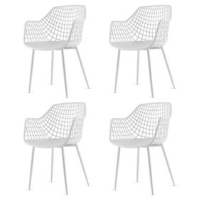 Set of 4 Modern Mid-Century White Mesh Dining Chair with Ergonomic Backrest