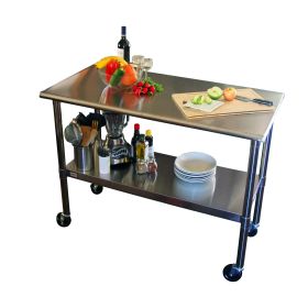 2ft x 4ft Stainless Steel Top Kitchen Prep Table with Locking Casters Wheels