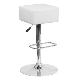 Backless Modern Swivel Barstool with White Faux Leather Seat