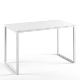 Modern Home Office Desk with White Metal Frame and Wood Top