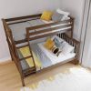 Twin over Full size Solid Wood Bunk Bed in Walnut Brown Finish