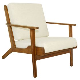 Connor Solid Wood Linen Lounge Chair - Cream