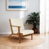 Connor Solid Wood Linen Lounge Chair - Cream